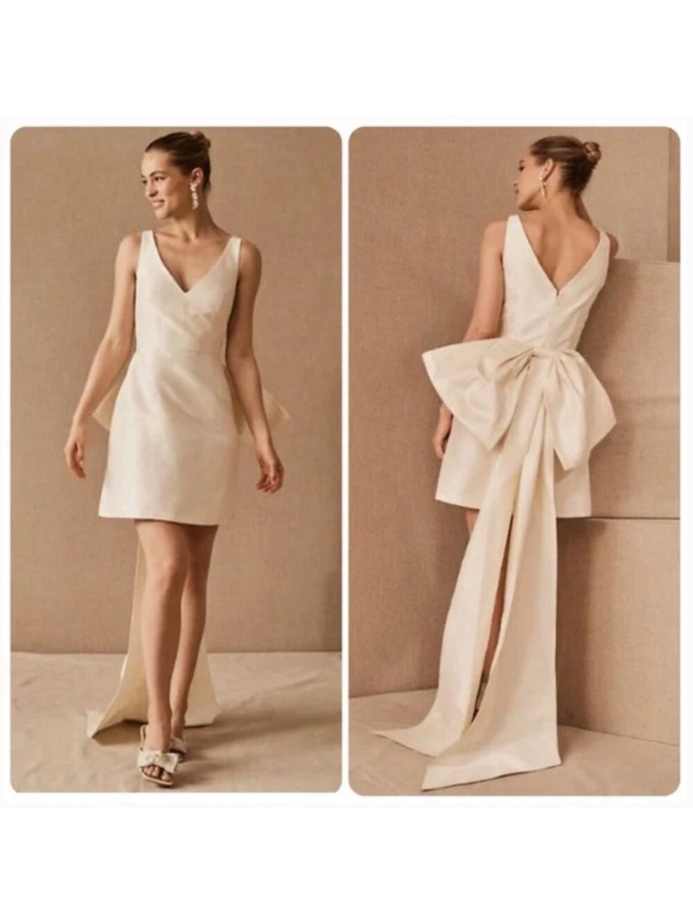 Sachin & Babi Archie V-Neck Back-Bow Mini Dress in Ivory